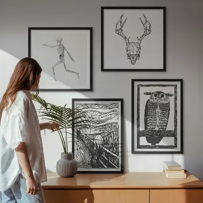 Dekorativni komplet zidnih slika motiv sove s lubanjom Scream