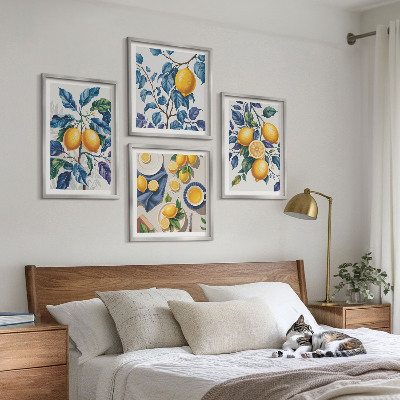 Set 4 slike u okviru Plavo lišće grana limuna