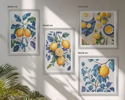 Set od 4 slike u okviru plavo lišće i grane limuna