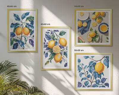 Set od 4 slike u okviru plavo lišće i grane limuna