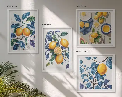 Set od 4 slike u okviru plavo lišće i grane limuna