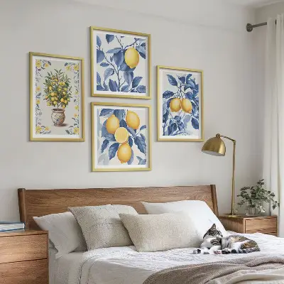 Dekorativni komplet slika za zid motivi plavog lišća i grana limuna