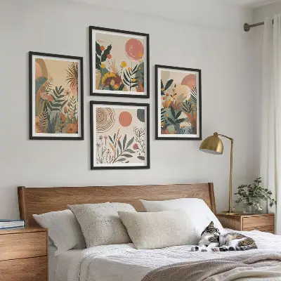 Komplet slika za spavaću sobu s biljnim motivima u bojama