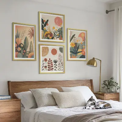 Dekorativni komplet zidnih slika s motivom toplih biljnih uzoraka u boho stilu