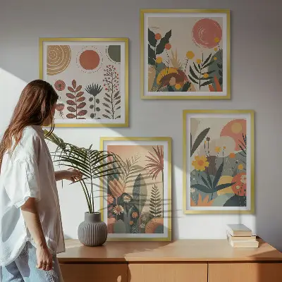 Dekorativni komplet zidnih slika s motivom toplih biljnih uzoraka u boho stilu
