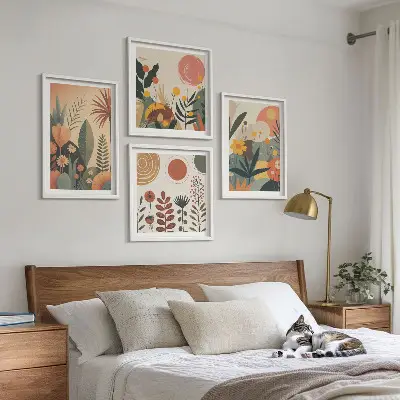 Dekorativni komplet zidnih slika s motivom toplih biljnih uzoraka u boho stilu