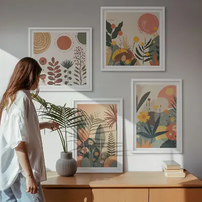 Dekorativni komplet zidnih slika s motivom toplih biljnih uzoraka u boho stilu