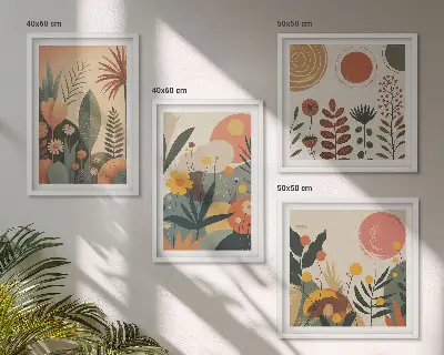 Dekorativni komplet zidnih slika s motivom toplih biljnih uzoraka u boho stilu