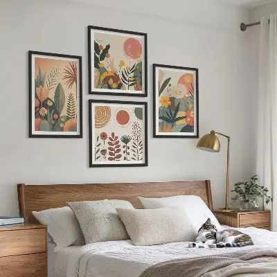 Dekorativni komplet zidnih slika s motivom toplih biljnih uzoraka u boho stilu