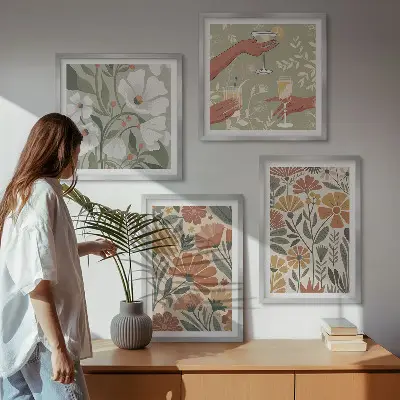 Komplet slika za spavaću sobu cvjetni uzorci u narančastoj i zelenoj boji
