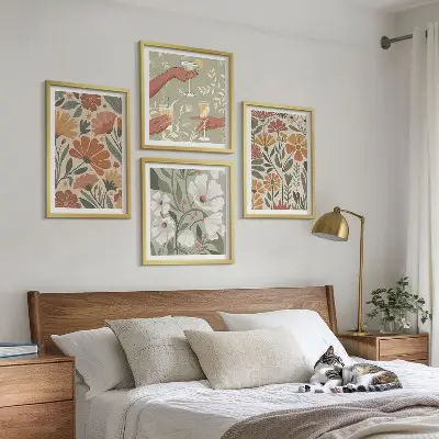 Komplet slika za spavaću sobu cvjetni uzorci u narančastoj i zelenoj boji
