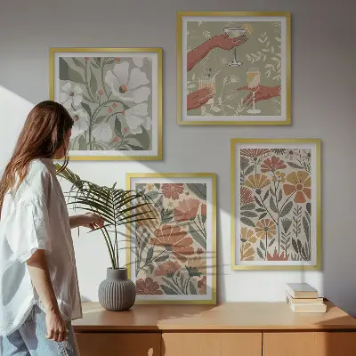 Komplet slika za spavaću sobu cvjetni uzorci u narančastoj i zelenoj boji