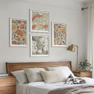 Komplet slika za spavaću sobu cvjetni uzorci u narančastoj i zelenoj boji