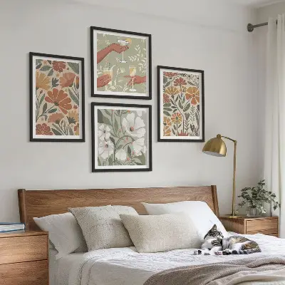 Komplet slika za spavaću sobu cvjetni uzorci u narančastoj i zelenoj boji