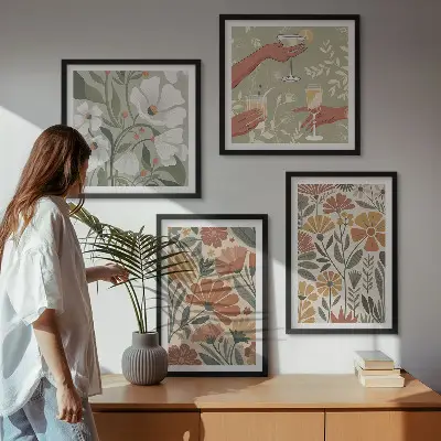 Komplet slika za spavaću sobu cvjetni uzorci u narančastoj i zelenoj boji