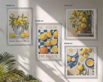 Dekorativni komplet zidnih slika retro agrumi u žutoj boji