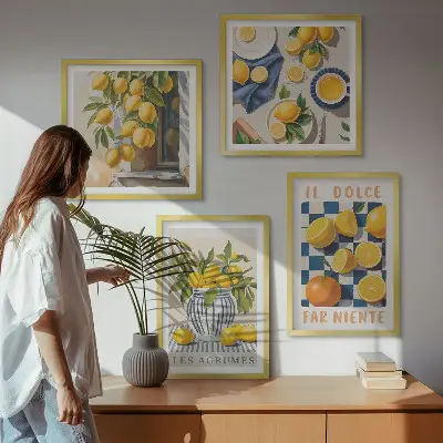 Dekorativni komplet zidnih slika retro agrumi u žutoj boji
