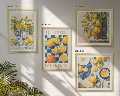 Dekorativni komplet zidnih slika retro agrumi u žutoj boji