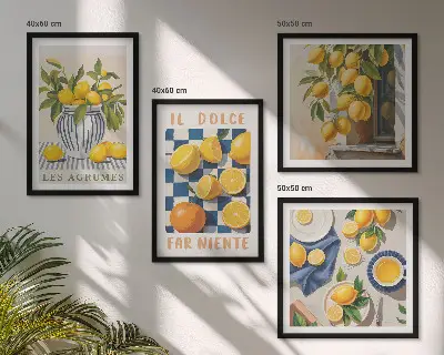 Dekorativni komplet zidnih slika retro agrumi u žutoj boji
