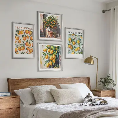 Komplet slika za spavaću sobu s motivom voćnih uzoraka citrusa
