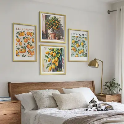 Komplet slika za spavaću sobu s motivom voćnih uzoraka citrusa