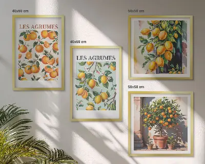 Komplet slika za spavaću sobu s motivom voćnih uzoraka citrusa
