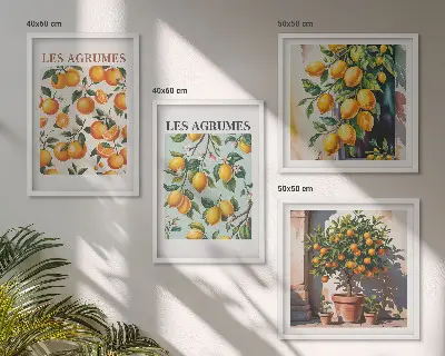 Komplet slika za spavaću sobu s motivom voćnih uzoraka citrusa