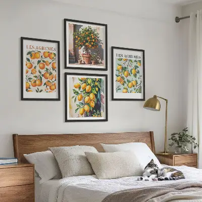 Komplet slika za spavaću sobu s motivom voćnih uzoraka citrusa