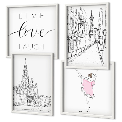 Set 4 slike u okviru Elegantna grafika arhitekture balerine