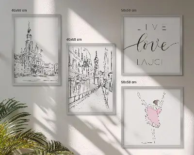 Set 4 slike u okviru elegantna grafika s motivom arhitekture i balerine