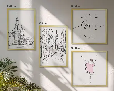Set 4 slike u okviru elegantna grafika s motivom arhitekture i balerine