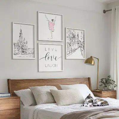 Set 4 slike u okviru elegantna grafika s motivom arhitekture i balerine