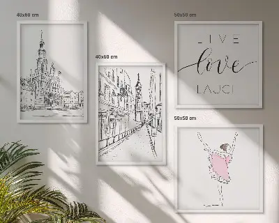 Set 4 slike u okviru elegantna grafika s motivom arhitekture i balerine