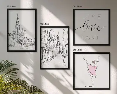 Set 4 slike u okviru elegantna grafika s motivom arhitekture i balerine