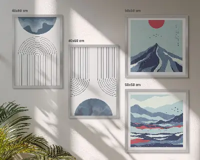 Apstraktni planinski pejzaži set 4 slike u okviru