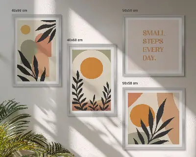 Apstraktni biljni motivi set od 4 slike u okviru