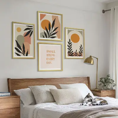 Apstraktni biljni motivi set od 4 slike u okviru