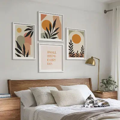 Apstraktni biljni motivi set od 4 slike u okviru