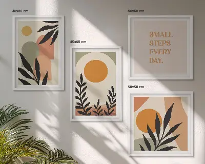 Apstraktni biljni motivi set od 4 slike u okviru