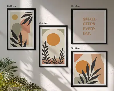 Apstraktni biljni motivi set od 4 slike u okviru
