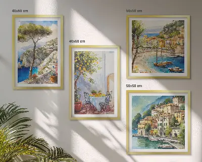 Akvarel talijanskih gradova set 4 slike u okviru