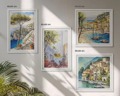 Akvarel talijanskih gradova set 4 slike u okviru