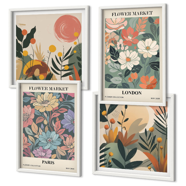 Set 4 slike u okviru Cvjetni plakati Pariz London