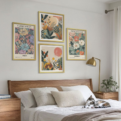 Set 4 slike u okviru Cvjetni plakati Pariz London