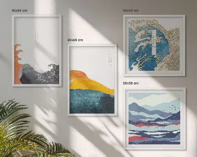 Valovi japanske umjetničke grafike set od 4 slike u okviru