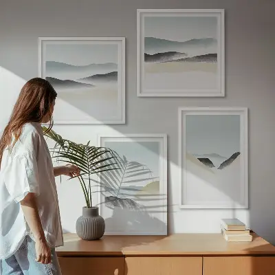 Dekorativni komplet zidnih slika minimalističke pastele s motivom planina