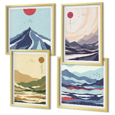 Komplet slika za spavaću sobu Pastelne planine u japandi stilu
