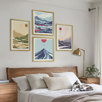 Komplet slika za spavaću sobu Pastelne planine u japandi stilu