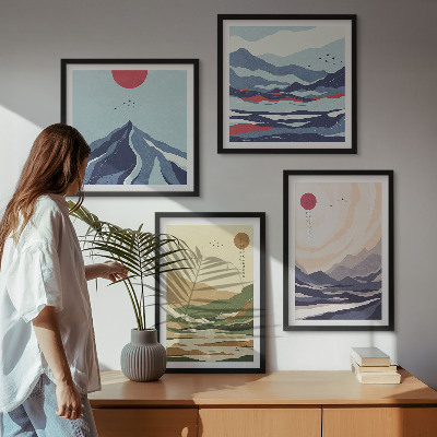 Komplet slika za spavaću sobu Pastelne planine u japandi stilu