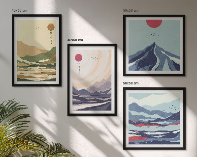 Komplet slika za spavaću sobu Pastelne planine u japandi stilu